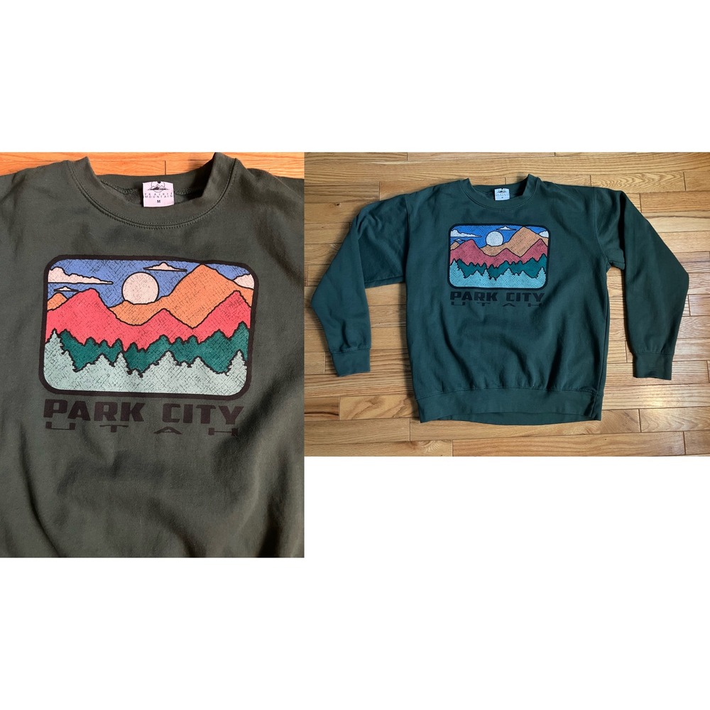 Prairie Mountain Park City‎ Utah Graphic Crewneck Sweatshirt Green Size M